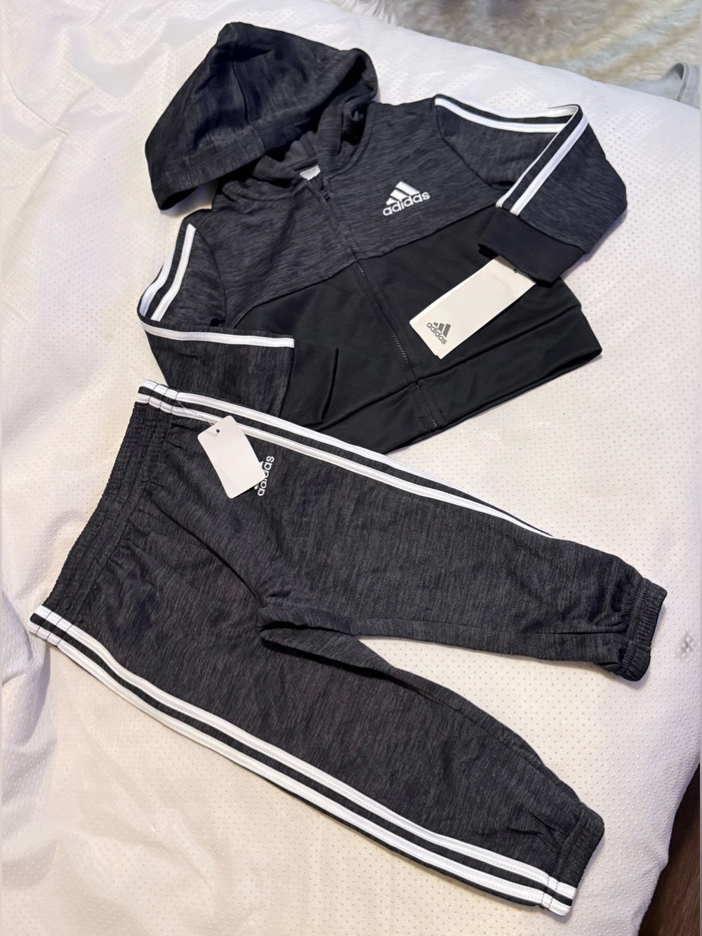 adidas Kids Black & White Hooded Track Jacket and Joggers